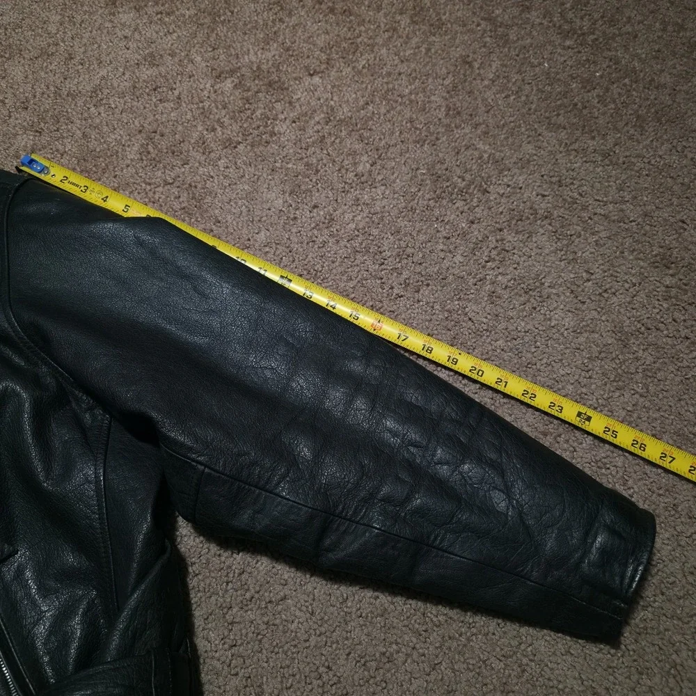 Vintage MOB Black Leather Motorcycle Jacket Mens 52 Biker Moto Riding Heavy Belt